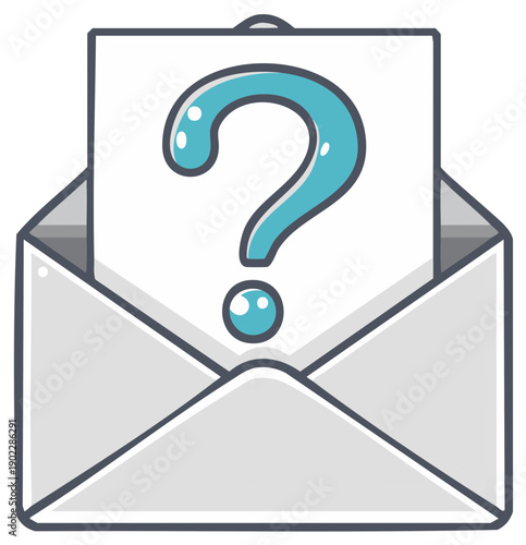 Cartoon envelope with a question mark on a sheet of paper