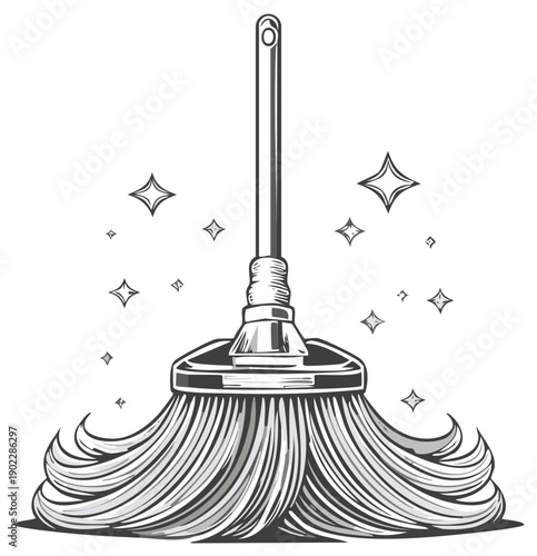 Vector illustration of a clean mop with sparkling stars indicating cleanliness and hygiene