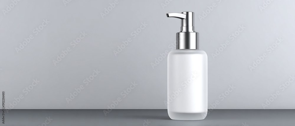 Obraz premium Minimalist Skincare Product Mockup: White Pump Bottle for Beauty Industry Branding and Marketing Display