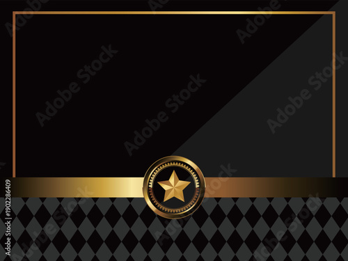 高級感のあるリボンとエンブレム付きの背景　ブラック＆ゴールド