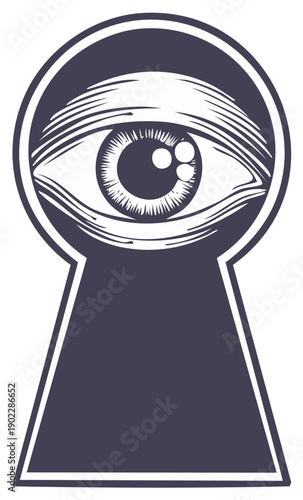 Mysterious Eye Peering Through A Keyhole Symbolizing Secret Knowledge And Surveillance