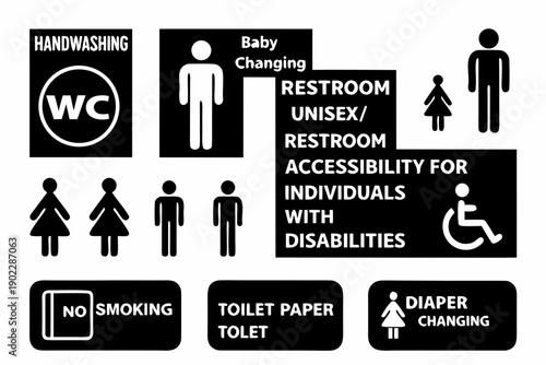 Collection of restroom and accessibility signage including baby changing stations