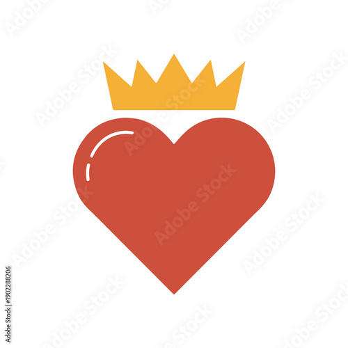 Red heart with golden crown symbolizes love and royalty in minimalist style