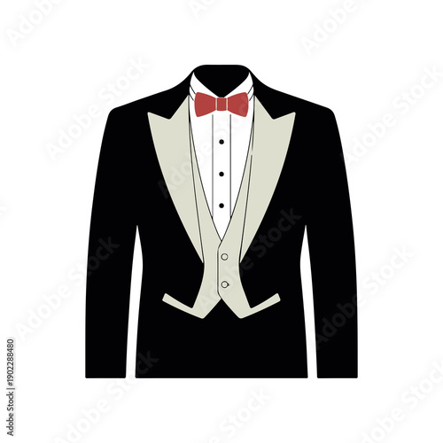 Formal tuxedo with bow tie and vest in elegant black and white tones