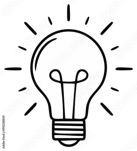 Hand drawn illustration of a glowing light bulb symbolizing an idea or inspiration