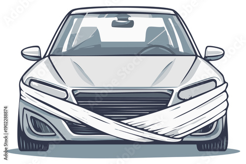 Cartoon car wrapped in bandages illustrating a metaphor for damage, protection, or repair.