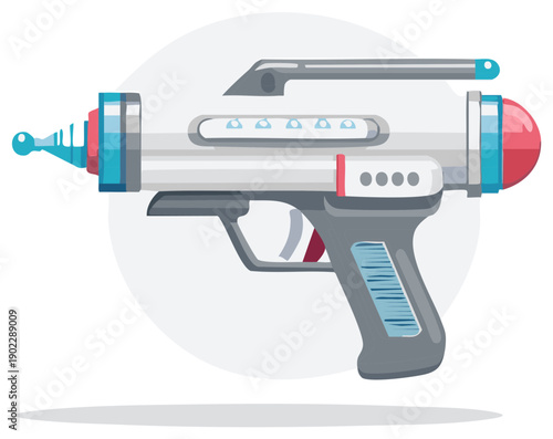Retro futuristic ray gun with vintage science fiction design and chrome accents