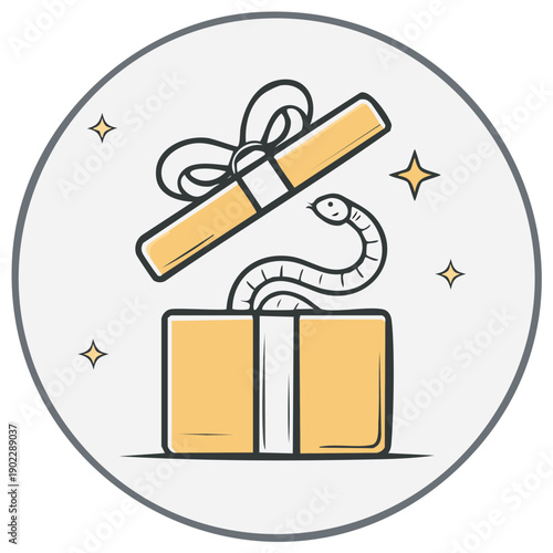 Surprise Gift Box Opens Revealing a Snake Surprise, Illustration
