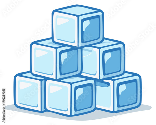 Pyramid of refreshing ice cubes with cool blue translucent appearance and cartoonish style
