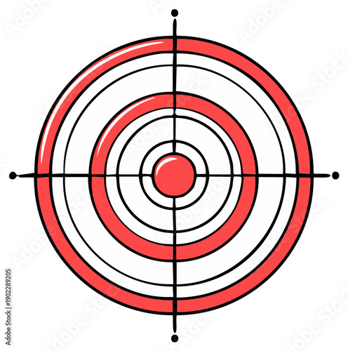 Red concentric circles form a graphic target with a bullseye and crosshairs representing focus and precision