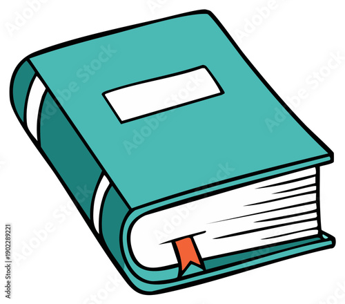 Turquoise Hardcover Book with Blank Label and Orange Bookmark Simple Illustration