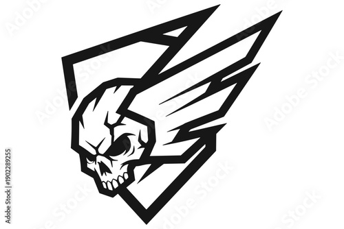 Dynamic winged skull emblem illustration, perfect for gaming logos, sports teams, or any design requiring a powerful and edgy visual identity