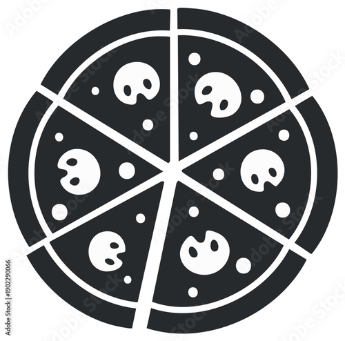 Stylized pizza icon with mushroom toppings and cheese dots
