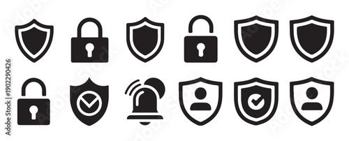 Security alarm and padlock line icon set, emergency alert symbols. vector illustration eps 10