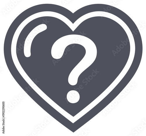 Heart shape with question mark inside, representing love and mystery or uncertainty