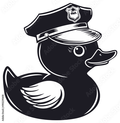 Rubber Duck Wearing Police Hat Emblematic of Law Enforcement and Authority