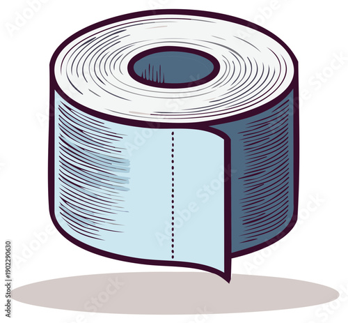 Cartoon illustration of a roll of toilet paper, ready to use.