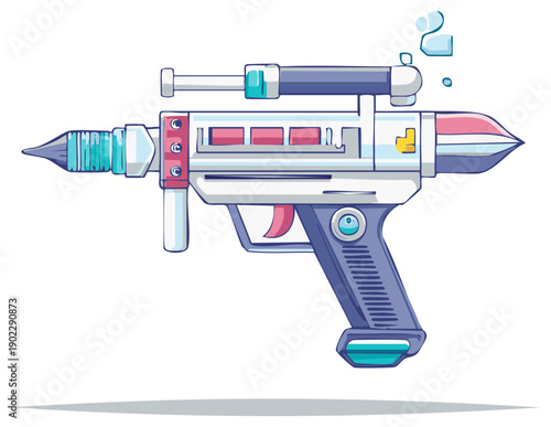 Cartoon laser gun illustration, vector weapon, futuristic space blaster design