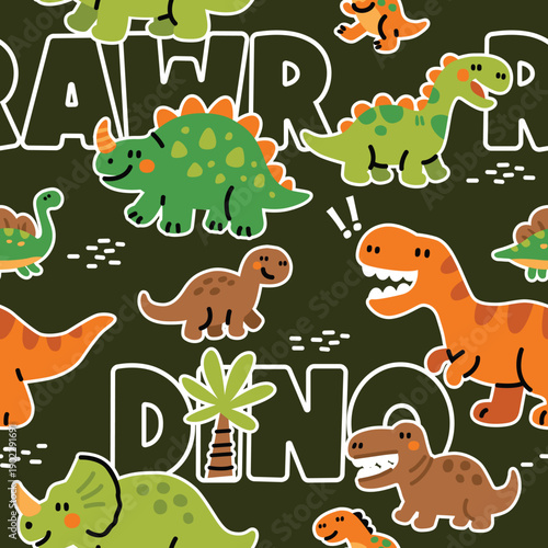 Playful Cartoon Dinosaur Seamless Pattern for Kids' Designs
