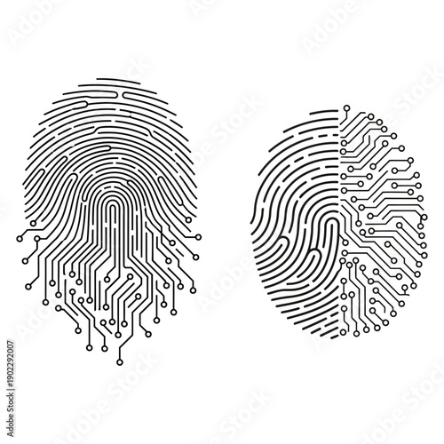 Digital fingerprint technology merging biometric data with electronic circuit patterns for advanced security solutions