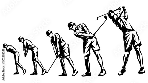 Geometric polygonal silhouette sequence of a golfer swinging. Abstract vector illustration.
