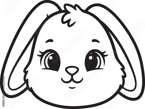Cute bunny face outline – Adorable cartoon rabbit line art vector illustration