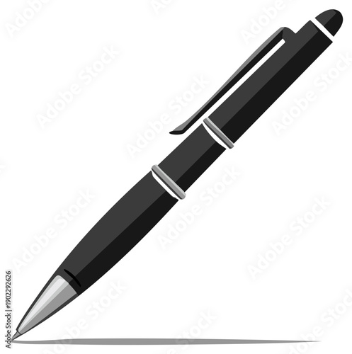 Black and Silver Ballpoint Pen Illustration on White Background