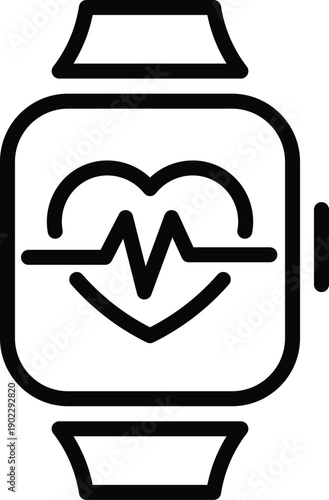 Fitness and health tracking line art, smartwatch with heart symbol illustration, perfect for active lifestyle, wellness apps and wearable tech visuals