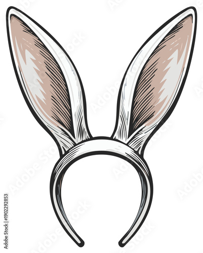 Hand Drawn Sketch of White and Brown Bunny Ears Costume Accessory