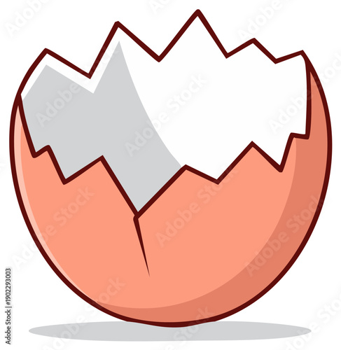 Broken brown eggshell empty inside with jagged top edges cartoon style illustration
