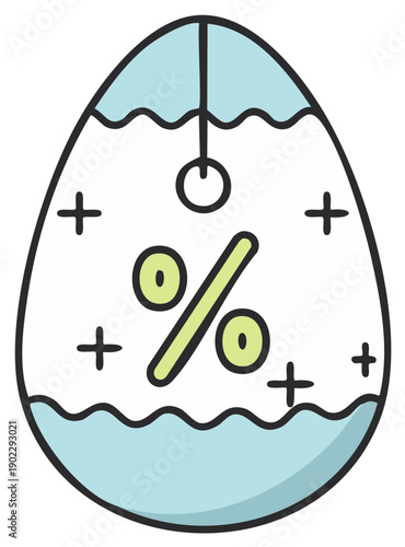 Cute decorated Easter egg illustration featuring a percentage symbol for seasonal discounts