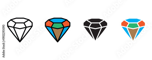 Jewelry diamond gemstone icon vector. Precious stone and luxury crystal jewelry symbol. Vector illustration.