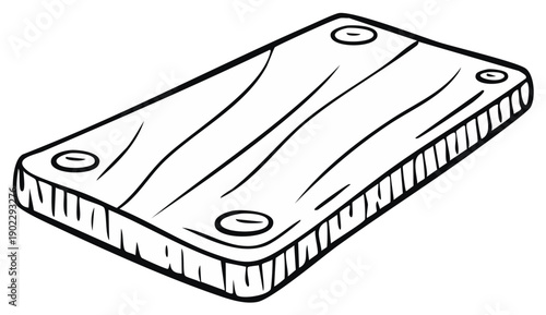 Wooden plank illustration with screws outline in black and white.