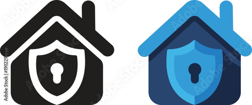 Home security color and silhouette sign, smart home protection with shield and lock overlay, perfect for modern home safety, security monitoring and tech illustrations