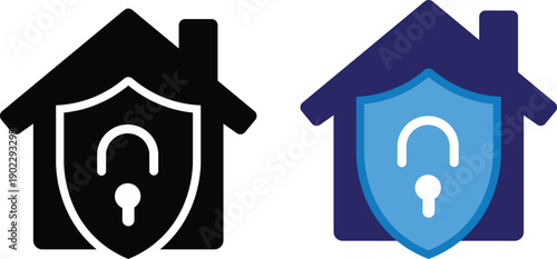 Home security color and silhouette sign, smart home protection with shield and lock overlay, perfect for modern home safety, security monitoring and tech illustrations