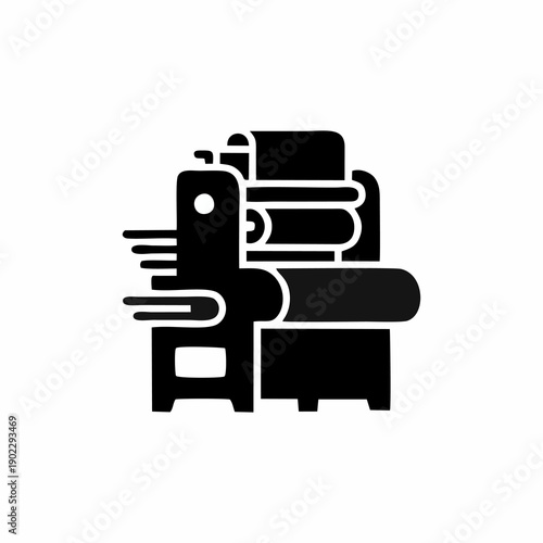 Offset Printing Machine Icon, Industrial Paper Press Machine Glyph Vector Illustration