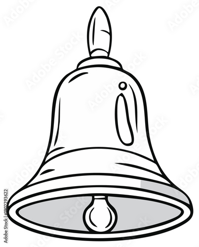 Illustration of a ringing Bell with Lightbulb Clapper Outlined in Black on White Background
