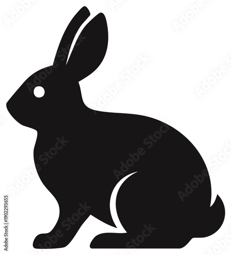 Simple black silhouette of a rabbit sitting in profile view