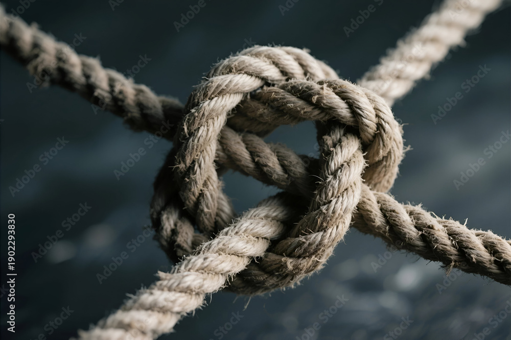 Fototapeta premium Closeup of rope knot symbolizing strength and unity, perfect for themes of teamwork and resilience in various projects.