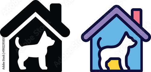 Pet apps, cafes and shelters color and silhouette sign, home combined with cat image, perfect for pet care, adoption services and animal-friendly illustrations