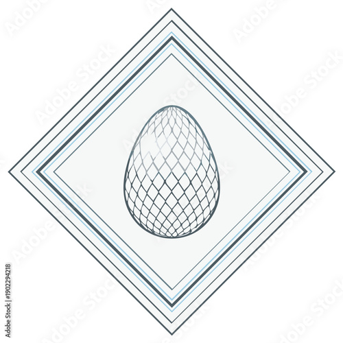 Abstract geometric egg shape with diamond grid pattern framed by linear border design
