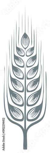 Stylized gray wheat stalk isolated on white background graphic element