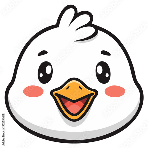 Joyful cartoon duckling face with rosy cheeks and open beak