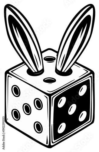 Stylized Dice with Rabbit Ears Icon Graphic Design