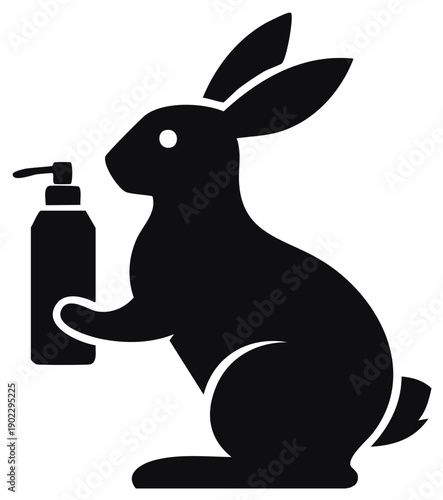Rabbit Holding Pump Bottle of Cosmetic Product No Animal Testing Symbol