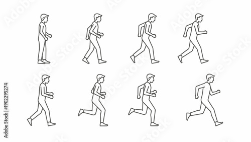 Running animation sequence of a person in various stages of movement