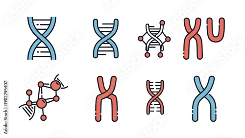 Dna and chromosome icons molecular biology and genetic structure graphics
