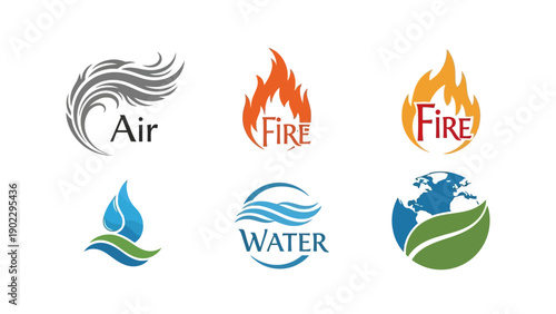 Elemental icons symbolism of air fire water and earth for various concepts