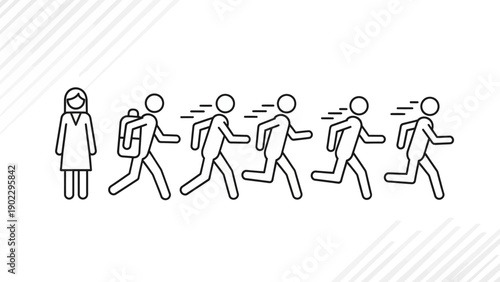 Running figures illustration woman standing concept of movement and direction