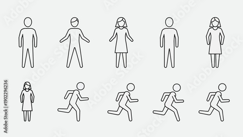 Minimalist human figures set in various poses isolated vector illustration